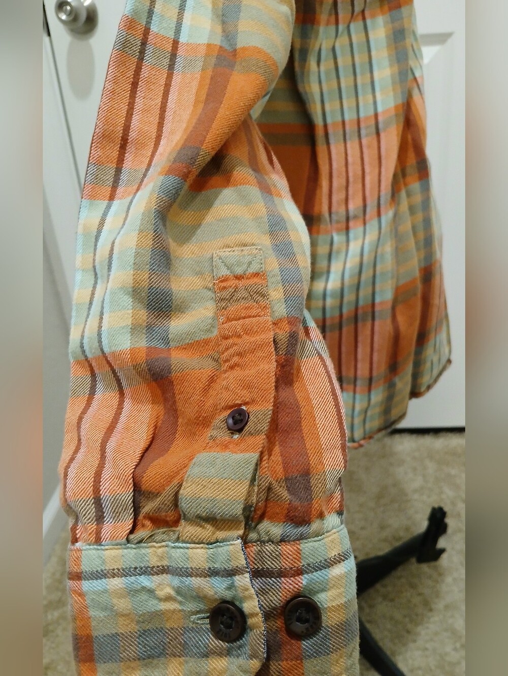 Men's L.L. Bean Plsid Button Down Long Sleeve Orange & Blue Shirt - Picture 10 of 15